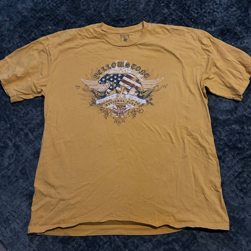 The Duck Co Yellowstone National Park American Flag Bear Graphic Tee Yellow Gorp